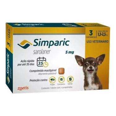 Imagem de Antipulga Simparic 5mg 1,3-2,5kg 3 Comprimidos - Zoetis