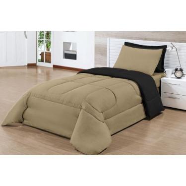 Imagem de Kit ternura cobre leito edredom solteiro dupla face tabaco avelã - Edo