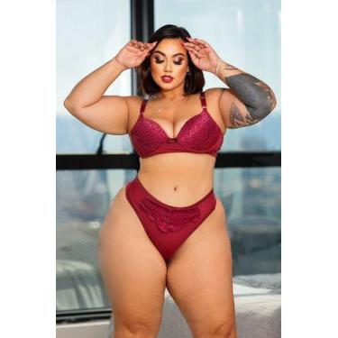 Imagem de Conjunto Calcinha e Sutiã Plus Size Fio Dental Renda Com Bojo - Luega 
