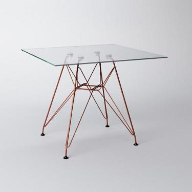 Imagem de Mesa Eiffel Quadrada 90cm Tampo de Vidro com Base de Ferro Cobre - Up 