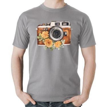 Imagem de Camiseta Algodão Máquina Fotográfica Vintage e Flores - Foca na Moda, 