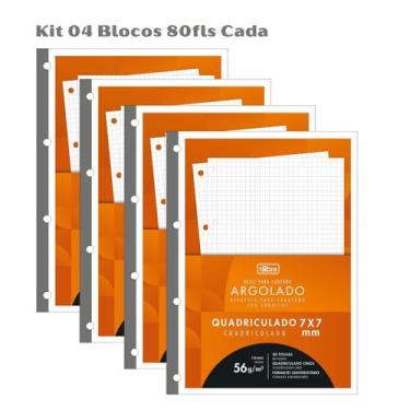 Imagem de Kit 04 Refil Para Caderno Argolado Fichário Tiliflex Quadriculado 80 F