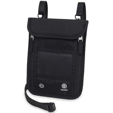 Imagem de Hanozi Carteira de Pescoço de Viagem - Bolsa de Viagem e Porta-Passaporte com Bloqueio RFID para Adultos Unissex - Carteira de Viagem Fina com 5 Compartimentos e Material Premium em Preto Axadrezado