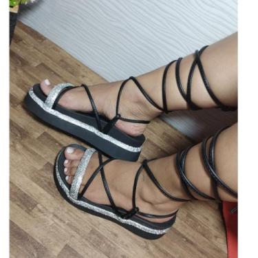 Imagem de Papete Gladiadora De Amarrar Plataforma Alta Sandália Feminina Ajustáv