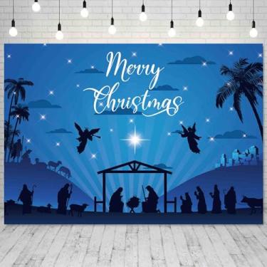 Imagem de Cenário de Natal Presépio 2,1 x 1,5 m Tecido Nascimento de Jesus Noite Estável Cristianismo Igreja Fundo de Fotografia de Natal Grande Decoração de Festa de Natal