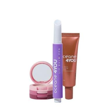 Imagem de Kit Océane 4you Sombra Rose Sparkle Lip Balm Clear e Flush Bright Cher
