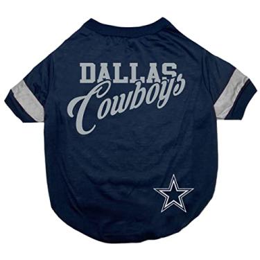 Imagem de Camiseta NFL Dallas Cowboys para cães e gatos, média. Camisa de cachorro de futebol para fãs do time NFL. Design listrado moderno novo e atualizado, durável e bonito esporte camiseta de pet