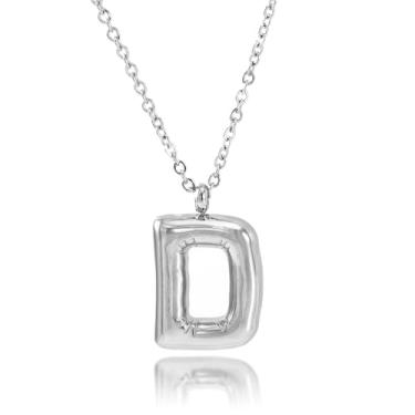 Imagem de KALDEN Colar feminino com letra bolha com pingente de letra inchada com inicial balão, Large, Metal, Sem Pedra Preciosa