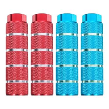 Imagem de HARFINGTON 2 pares de pinos de bicicleta de liga de alumínio para acrobacias traseiras antiderrapantes listrados suportes de assento traseiro servem para eixos de 9,5 mm para mountain bike, vermelho e