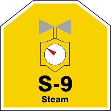 Imagem de Accuform TDJ109XVE Adesivo Dura-Vinil "S-9 Steam" Etiqueta de ID em Forma de Fonte de Energia, 6,5 cm L x 6,5 cm C, Preto/Cinza/Vermelho/Branco em Amarelo