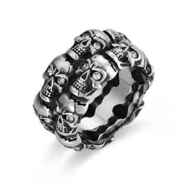 Imagem de Raymard Anel masculino de caveira de aço inoxidável, anel masculino de esqueleto de zircônia punk, tamanho 7-12, Aço inoxidável, Zircônia cúbica