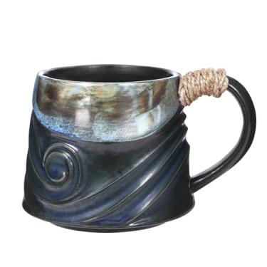 Imagem de Caneca de café de cerâmica, caneca de café vintage, artesanato de esmalte de transmutação, caneca de cerâmica feita à mão com alça de barbante, adequada para escritório/casa, lavável na lava-louças e
