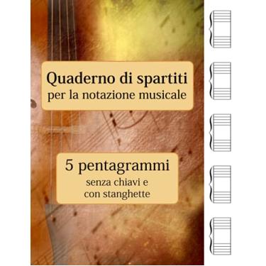 Imagem de Quaderno di spartiti per la notazione musicale - 5 pentagrammi senza chiavi e con stanghette