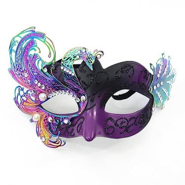 Imagem de Seglorwy Máscara De Baile De Máscaras Feminina De Metal Com Strass Veneziano Halloween Natal Noite Baile De Formatura Máscara De Festa (Roxo Pavão)