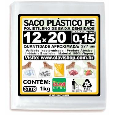Imagem de Saco Plástico Transparente 12x20 cm (0,15mm espessura), Polietileno PE, Pacote 1kg, Conservar e Congelar Alimentos, Embalagem Multiuso, Saquinho Resistente e Forte, Selável a Calor, Virgem, Pequeno