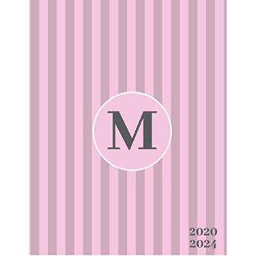 Imagem de 2020-2024: Initial Monogram Letter M Five 2020-2024 Five Year Planner 60 Months Calendar View. Classic 5 Year Calendar, Organizer, Agenda, Gratitude Journal and Notebook - Pink & Gray Stripe