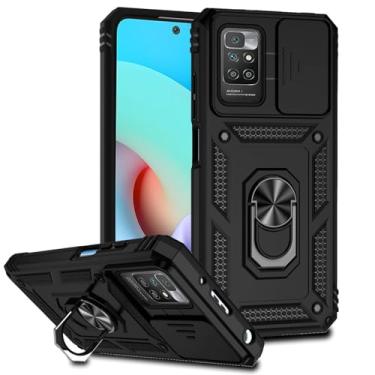 Imagem de Tothedu Capa para Redmi 10, Capa para Redmi 10 Prime/Redmi 10 2022 com capa para câmera deslizante, anel giratório de 360°, capa magnética à prova de choque para Xiaomi Redmi 10 preta
