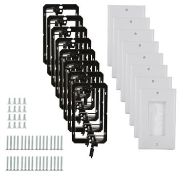 Imagem de SHUESS Pacote com 8 placas de parede de escova com suporte de montagem de baixa tensão, alça de acesso a cabo de grupo único, placa de parede para HDTV, sistemas de home theater