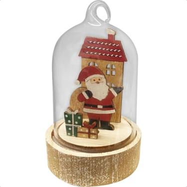 Imagem de Bola pra Arvore de Natal com Led com Papi Noel ou Boneco de Neve Decoração Natalina Cúpula com Base de Madeira (Papai Noel)