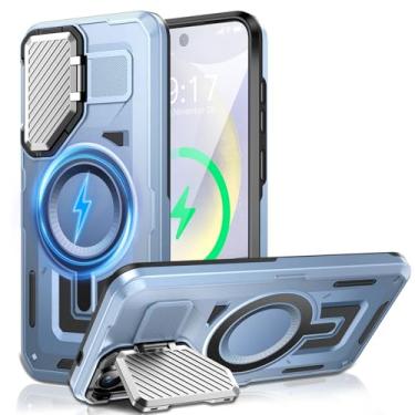 Imagem de Capa com suporte de câmera para Galaxy S24/S19, [compatível com MagSafe] [capa de lente] versão 2024 capa protetora macia de grau militar para Samsung Galaxy S24/S19 6,2 polegadas masculino e