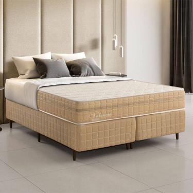Imagem de Kit Conjunto Colchão Queen Valência Molas Ensacadas Individualmente + Box Blindado 158x61x198 - Bege