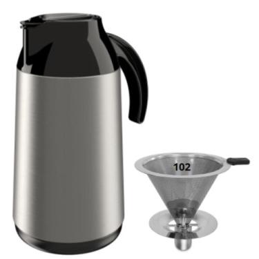Imagem de Kit Garrafa térmica 1Litro Inox Berlim+ Coador de Inox Filtro de café 