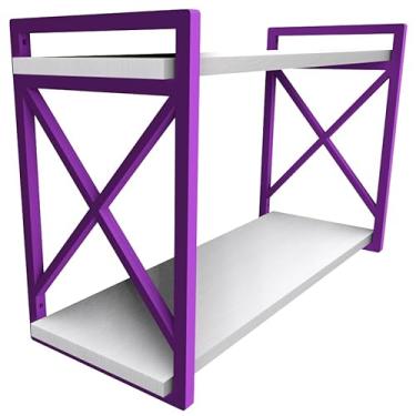 Imagem de Prateleira Estilo Industrial Suspensa 20x60cm com MDF BRANCO Estilo Industrial Funcionalidade Decoração Estante Moderna Cozinha Escritório Sala (LILAS)