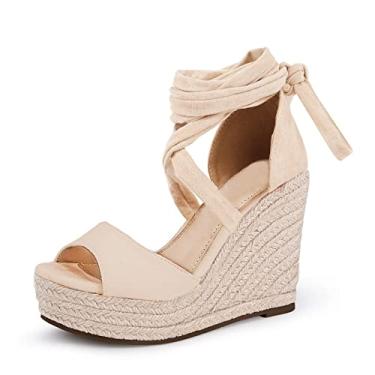 Imagem de Sandália feminina de alpargatas, salto alto, bico aberto, amarrar, plataforma, tira no tornozelo, sapatos sociais de verão, 4-nude, 38 BR