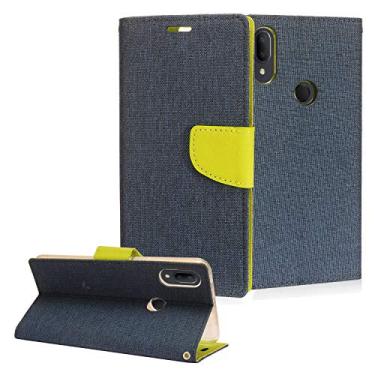 Imagem de CELZEN - Para Alcatel 3V (2019) 5032W - Capa de telefone tipo carteira flip de tecido jeans - CT5 verde/azul escuro