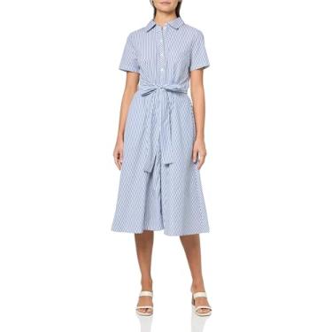 Imagem de Tommy Hilfiger Vestido feminino de manga curta com laço, Azul marina/branco brilhante, 46