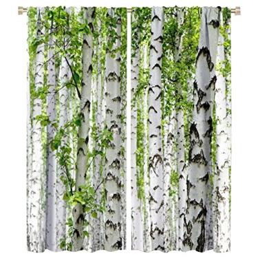 Imagem de Cortina blackout de bétula, folha verde, paisagem de verão, cortinas com isolamento térmico, bolso para varão quarto, sala de jantar, sala de estar, cozinha, 2 painéis 106,66 x 137,2 cm