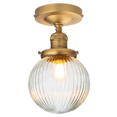 Imagem de PERMO 1- Luminária De Teto Embutida Em Vidro Com Abajur De Globo Nervurado Luminária De Teto Embutida Em Vidro Nervurado Para Corredor, Acabamento Em Latão (Antigo)