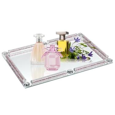 Imagem de Bandeja grande espelhada, bandeja de maquiagem cosmética de vidro de cristal triturado, joia de perfume brilhante, bandeja decorativa de bancada, para festa, hotel, banquete, cômoda, banheiro, quarto
