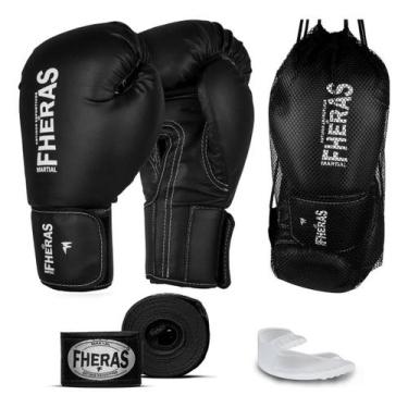 Imagem de Kit Luva De Boxe Muay Thai Mma Bandagem E Bucal Fheras Kit Luva De Box
