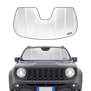 Imagem de Pigenius Para-brisa para Jeep Renegade 2015-2023 com opção de câmera de espelho retrovisor. Para-sol de janela frontal com bolsa de armazenamento