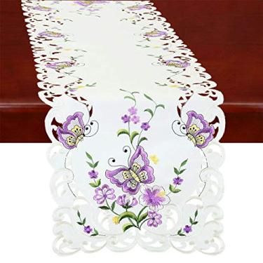 Imagem de Simhomsen bordado bordado borboleta redondo pequeno mesa doilies para primavera e verão, centros de mesa, conjunto de 4, Roxa, 14 By 70 Inch