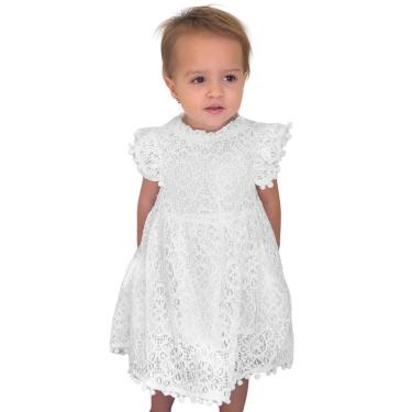 Imagem de Vestido Infantil Branco em Renda com Manga Curta Batizado