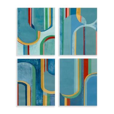 Imagem de Stupell Industries Conjunto de arte de placa de parede ondulado azul 4 peças por Pippin Schupbach, 28 x 35 cm