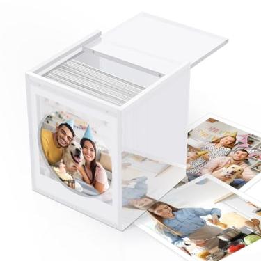 Imagem de DEXLALA Moldura acrílica de 10 cm x 8 cm para filme quadrado Polaroid i-Type/600/SX-70/Instax, caixa de armazenamento de fotos com tampa deslizante, livro de convidados de casamento branco