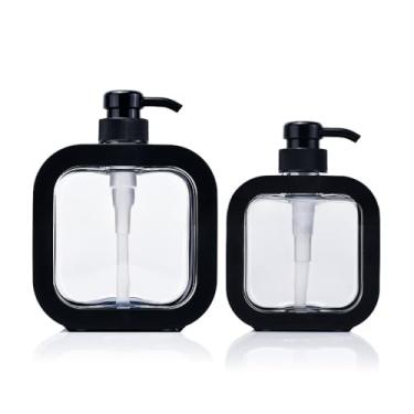 Imagem de 10 garrafas vazias recarregáveis de 300 ml/500 ml com concha removível dispensador de sabão de loção de plástico vazio recipiente líquido doméstico de grande capacidade (preto, 300 ml)