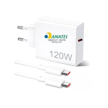 Imagem de Kit Carregador Tipo C Turbo 120W com Cabo USB-C de 1 Metro e Fonte Compatível com Xiaomi 14 Pro 13 Ultra 11 12t Pro F4 Gt 5.0 Carregamento Ultra Rápido de Celular Branco Anatel – VOLT3M