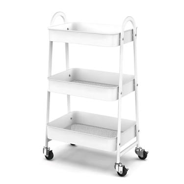Imagem de Prateleira Carrinho Organizador Multiuso com 3 Andares Metal Com Rodínhas Branco