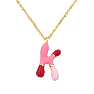 Imagem de Kainier Colar com letra bolha com inicial para mulheres e meninas, pingente colorido com nome do alfabeto, pingente delicado fofo banhado a ouro 14 K, joias para presentes, Banhado a ouro, Sem Pedra