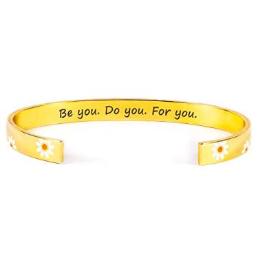 Imagem de História joias pulseiras inspiradoras para mulheres presentes para meninas adolescentes margarida girassol punho pulseira presentes para sua mãe, filha, amigos, irmãs, mantra gravado aniversário, joias de Natal, Metal não precioso, Sem pedras preciosas