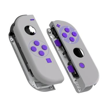 Imagem de EXtremeRate – Caixa de controle portátil Joycon com botões completos, capa de reposição DIY para Nintendo Switch Joy-Con – Console Shell não incluído, Classics SNES Style, Joycon Shell and Buttons