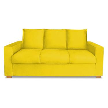 Imagem de Sofá Estofado 3 Lugares Para Sala De Estar Denver Suede Amarelo - dl decor