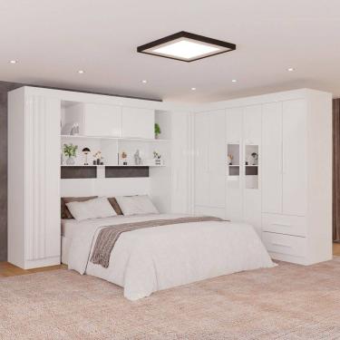 Imagem de Guarda-Roupa Casal Modulado Andorra 10 Portas 4 Gavetas Ripado com Espelho Branco - Pnr Móveis
