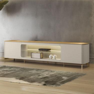 Imagem de Rack para TV Até 85 Polegadas Santorini 2 Portas com Vidro e Led Tauari/Off White - Linea Brasil