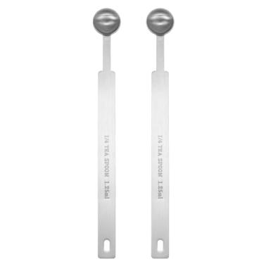 Imagem de HARFINGTON 2 colheres medidoras individuais 1/4 colher de chá (1,25 ml) colher de chá/colher de sopa de aço inoxidável 430 única tigela quadrada pequena colher de medição de cabo longo