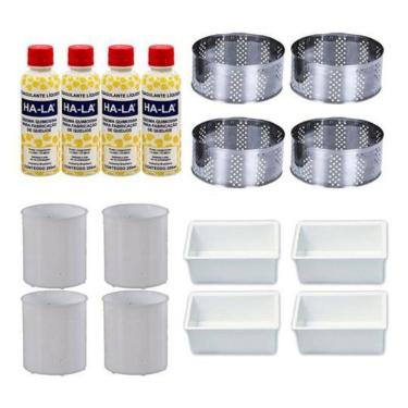Imagem de Kit 4 Coalhos 200Ml + 12 Formas Plásticas Inox Para Queijos